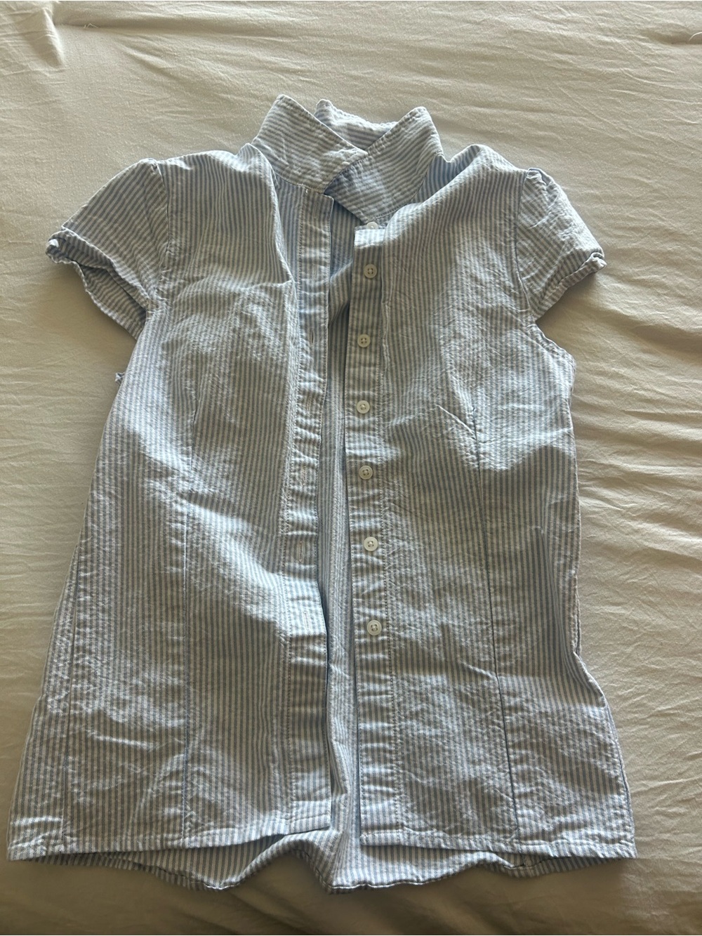 Brandy Melville Blue and White Striped Short Sleeve Button-Up